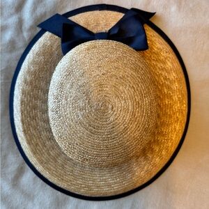 Laura Ashley Natural Straw Sun Hat with Navy Ribbon Trim